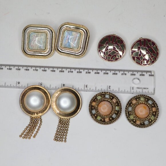 Vintage 1980s Statement Clip Earrings Lot of 4 Pairs Large Disco Retro Glam - Picture 2 of 12